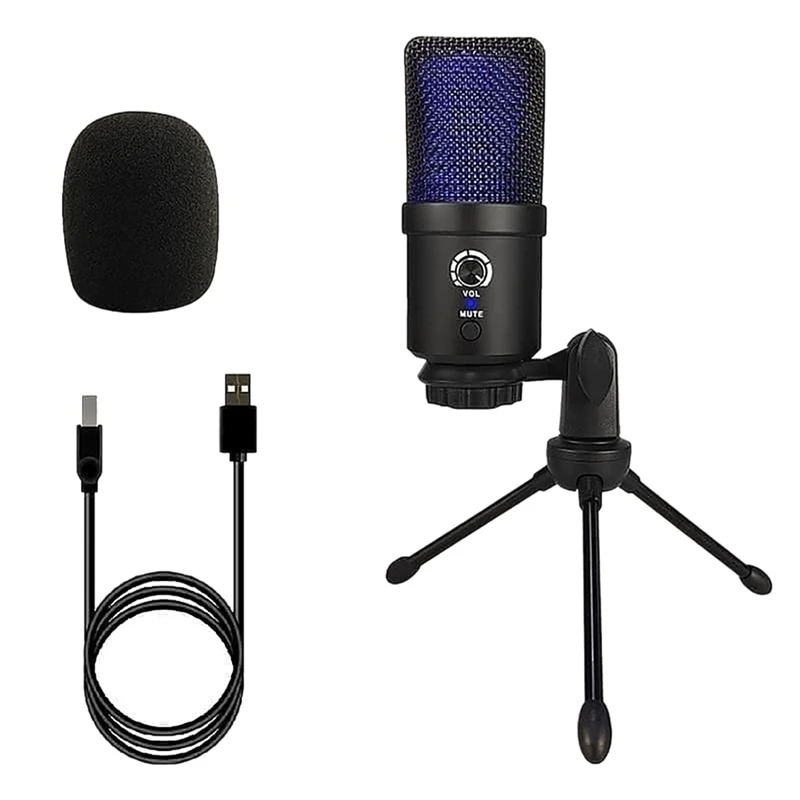 Recording Mic, RGB Condenser Microphone For Recording Streaming Youtube Zoom Podcasting Portable Live Broadcast Mic