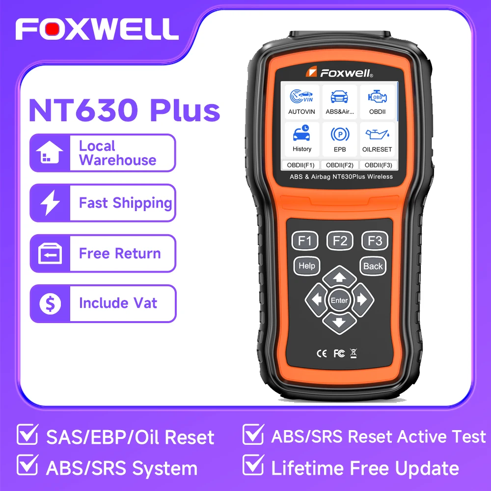 Foxwell NT630 Plus OBD2 Scanner ABS Reset SRS Reset Active Test OBD Diagnostic Tool Lifetime Free Update