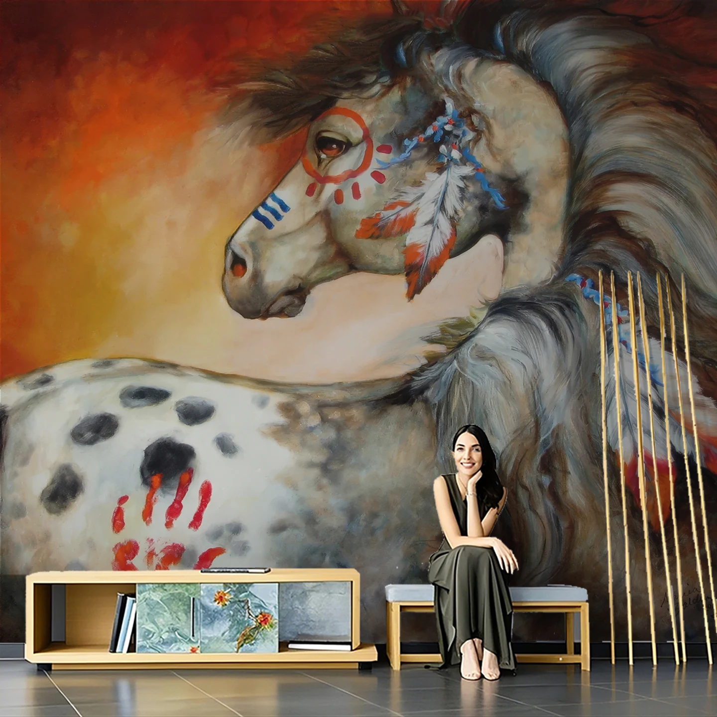 French abstract horse living room TV background wall mural bedroom oil painting art wall sticker sofa wall cloth
