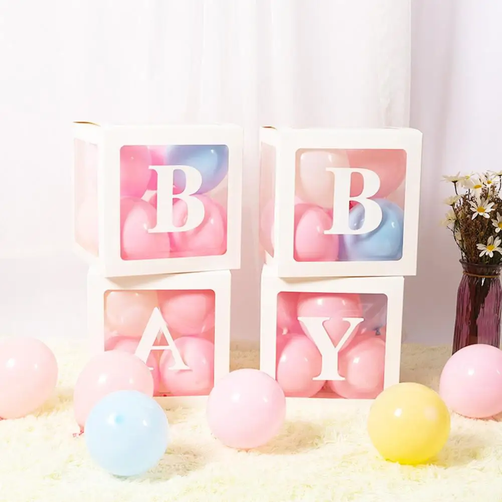 Balloon Box Clear Paper Box With Letter Stackable DIY Assembly 25 X 25cm Cube Box For Graduation Wedding Birthday Party Decor