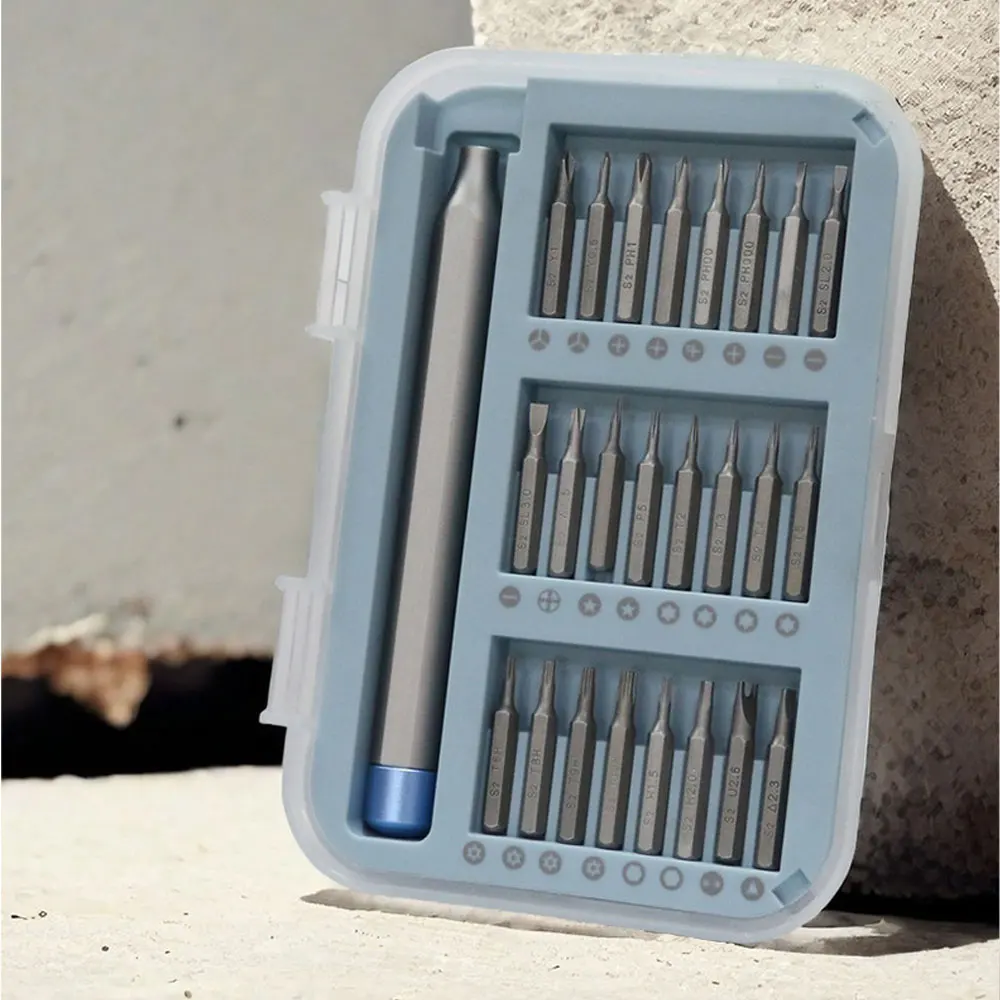24pcs Precision Screwdriver Set S2 High Hardness Interchangeable Bits Rotatable Cap PH000 Hollow Torx Repair Kit for Electronic