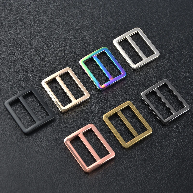 5Pcs Metal Flat Slide Buckle Dual Adjustable TriGlide Keeper Buttons Fasteners for Sewing DIY Accessories