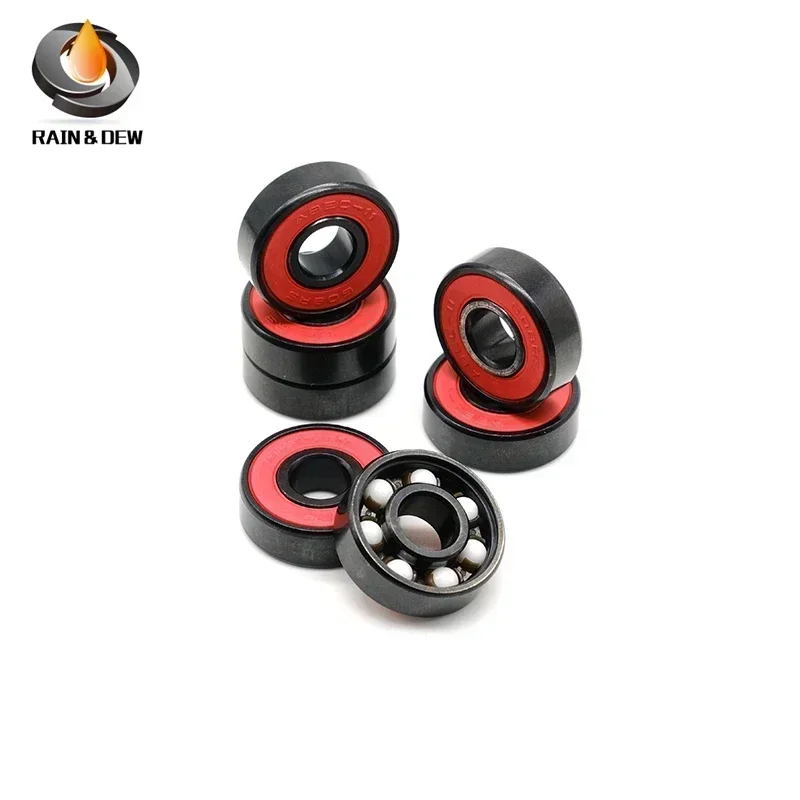 8PCS S608RSCB Hybrid Ceramic Ball Bearings  ABEC-11 8x22x7 mm Inline Roller Skate Wheel Bearing S608RSCB Red Sealed Shaft