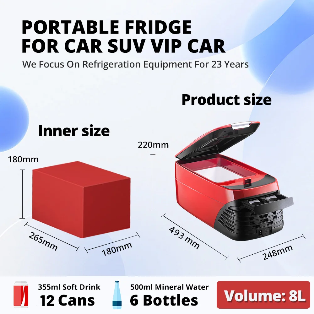 12V 220V Compressor Car Fridge Portable Freezer 8L Outdoor Refrigerator with LED Display Control