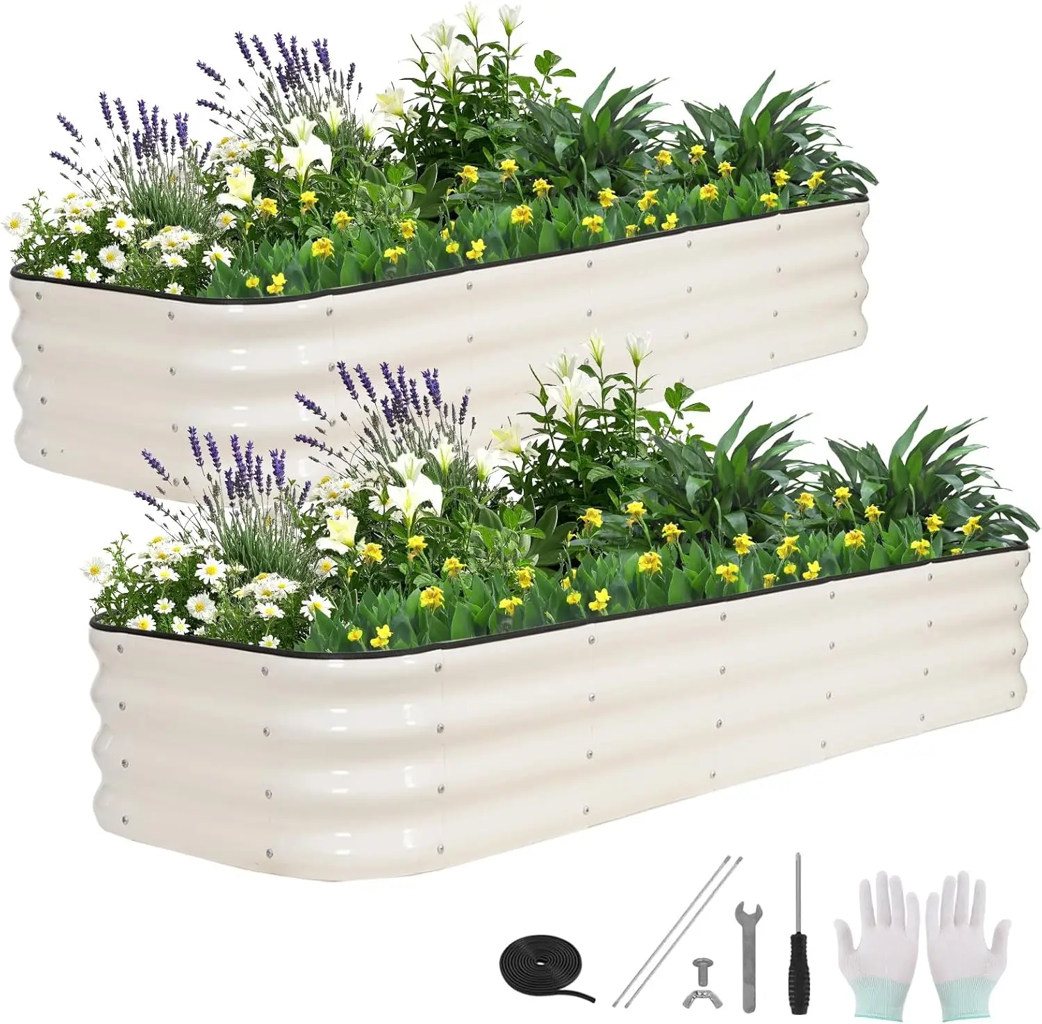 

6x2x1ft Galvanized Metal Raised Garden Bed Planter Box 2 Pack for Plants, Vegetables, Flowers, Herbs, Fruits