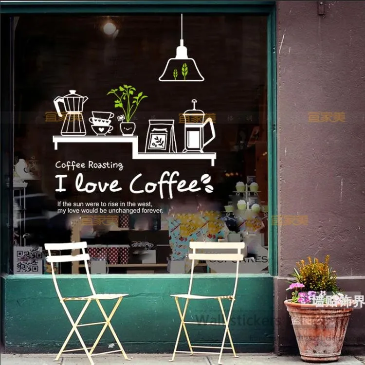 Coffee Shop Sticker Bean Milk tea Decal Cafe Cup Poster Vinyl Art Wall Decor Mural Decoration Break Bread Coffee Glass Decals