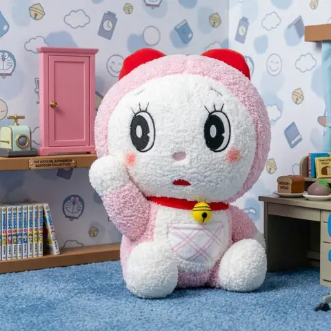 Cute Curly Fleece Doraemon Dorami Plush Set, Blush Cheek Pout Expression Doll, Lovely Desktop Ornament Gift for Anime Fans