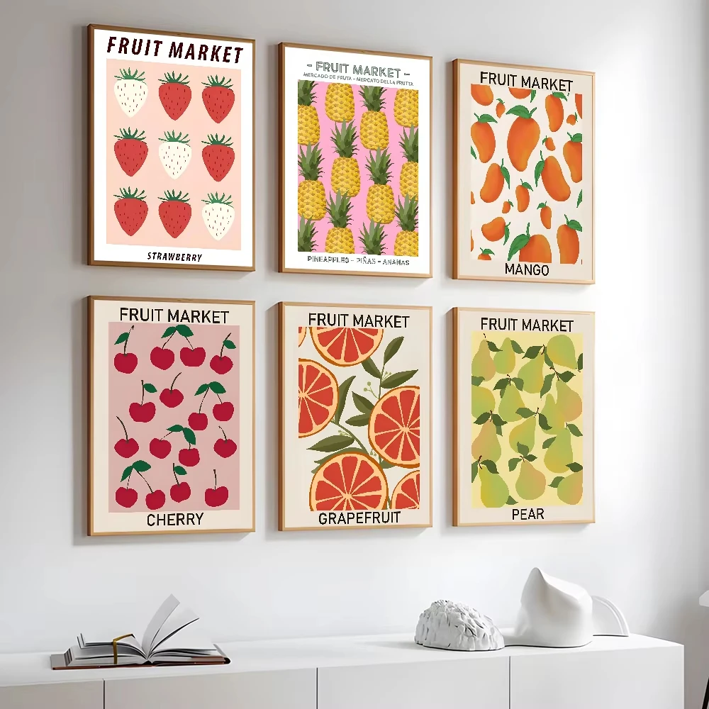 Impresiones de carteles de cereza, limón, pera, plátano y naranja, diseño perfecto, decoración nórdica moderna para el hogar, regalo, productos de calidad