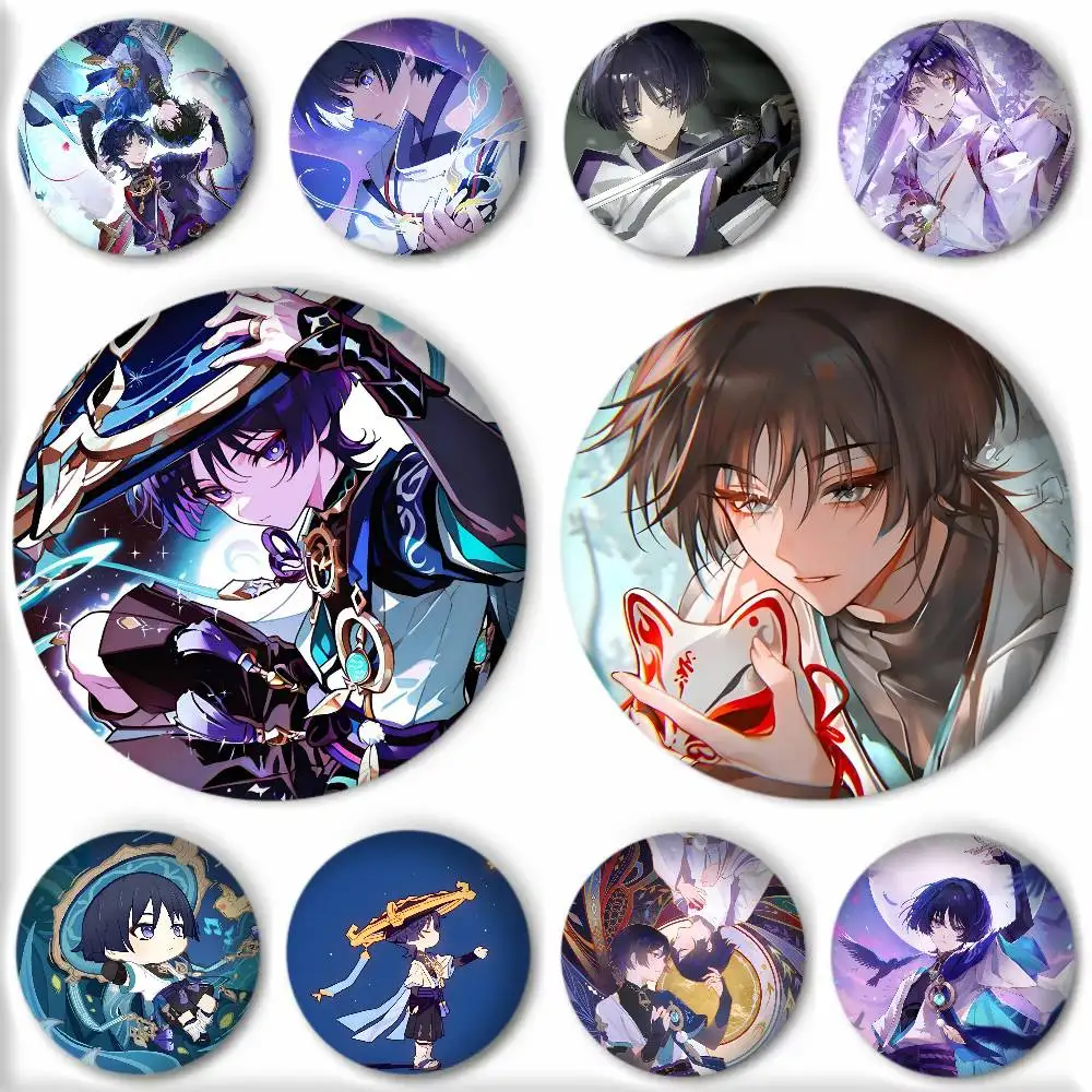 Game Genshin Impact Anime Scaramouche Wanderer Badge Round Art Brooch Clothes Backpack Accessories Lapelnd Laserh