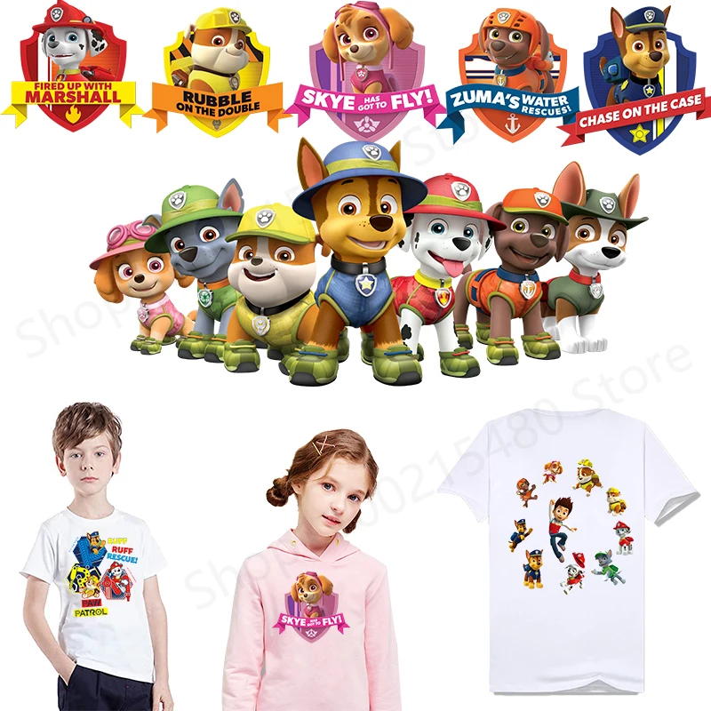 Paw Patrol Patch Iron on Patches for Clothing Heat Transfer Patches Dog Animal Stickers on Kids T-shirt DIY Custom Decor Gift