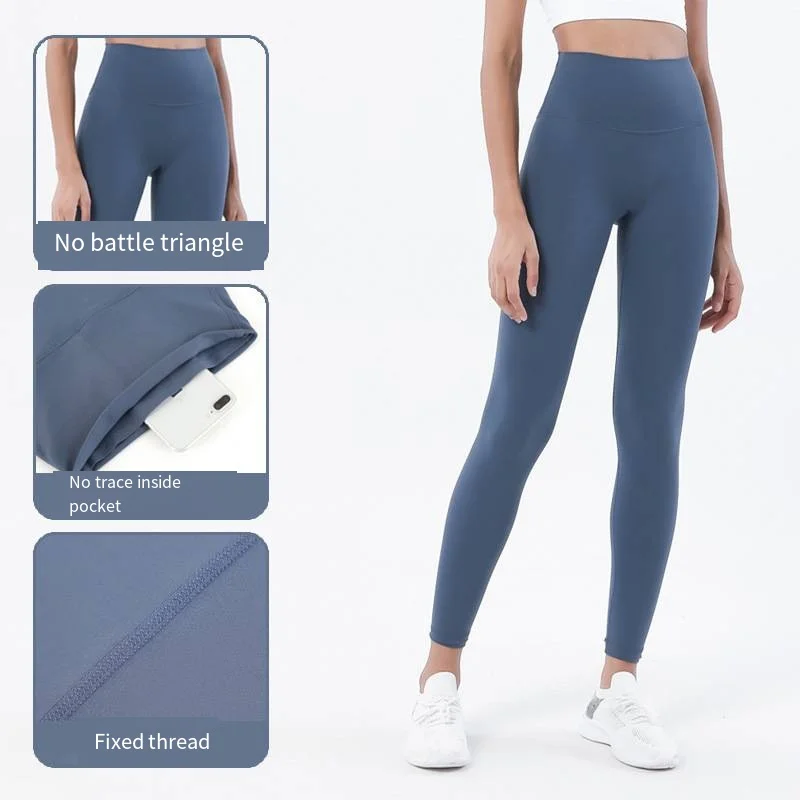 No Awkwardness Thread Double Sided Brushed Nude Yoga Pants for Women High Waist Hip Lifting Honey Peach Hip Sports Fitness Pants