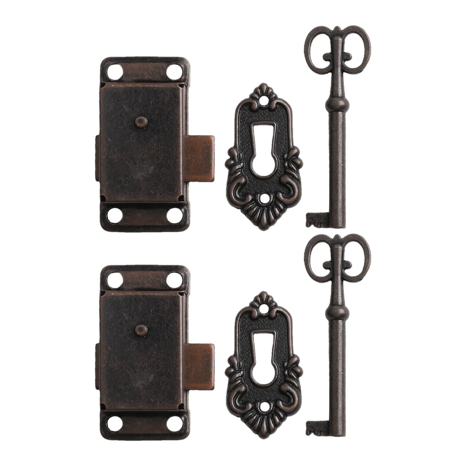 

Винтажный набор дверных замков шкафа из 2 предметов с ключами и декоративными чехлами, античная бронзовая отделка для улучшенной эстетической привлекательности