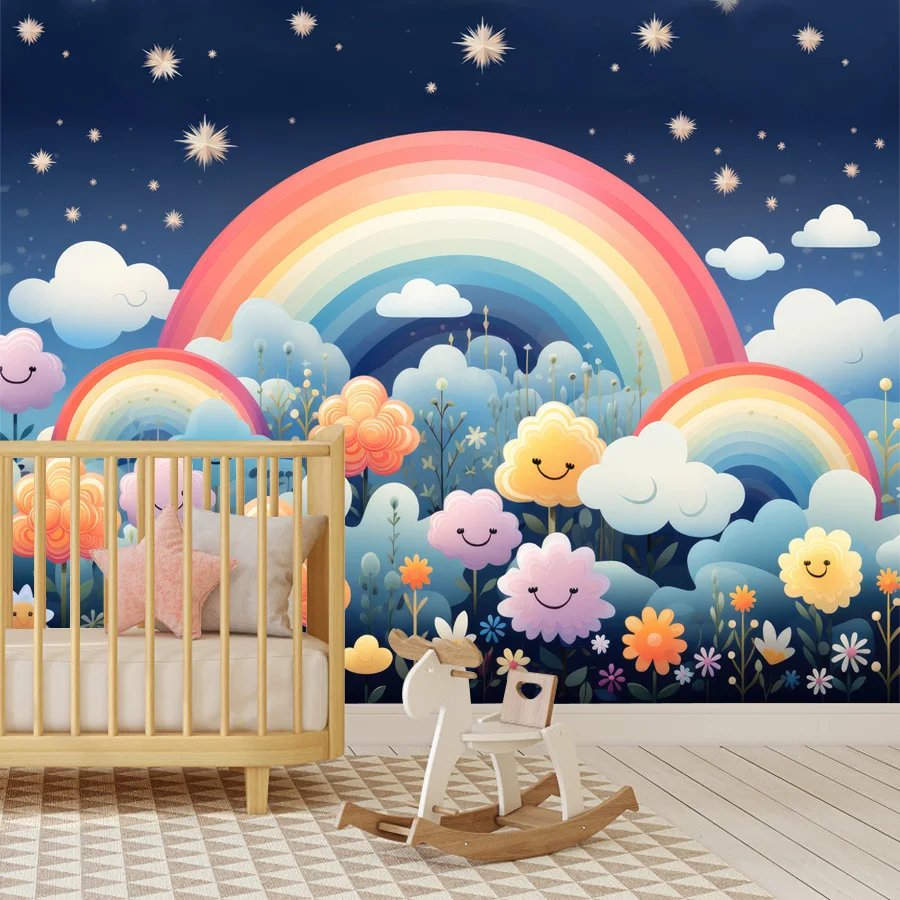 Self Adhesive Optional 3d Wallpapers for Bedroom Walls Kids Baby TV Cartoon Floral Rainbow Cloud Contact Wall Papers Home Decor