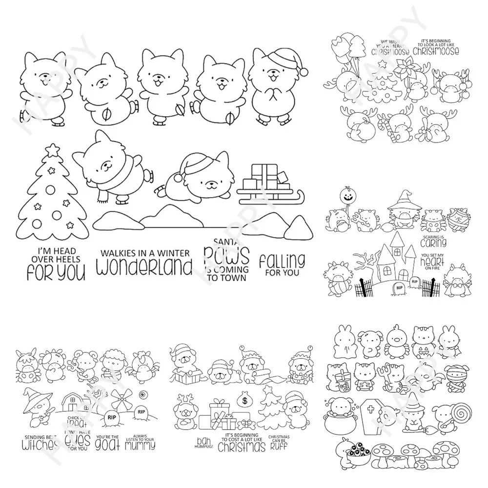 

2024 New Halloween Tiny Terrors Die Metal Cutting Dies And Clear Stamps For DIY Scrapbook Handmade Paper Card Decoration Craft