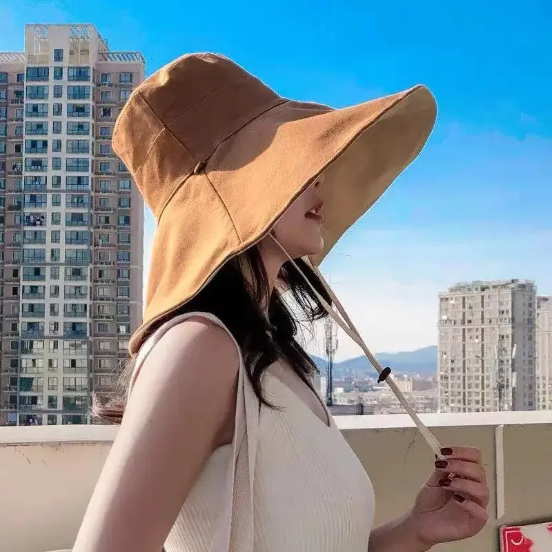 

Reversible Foldable Cotton Sun Hat for Women Summer Wide Brim UV Protection Panama Beach Hat Ladies Girls Outdoor Korean Sea hat