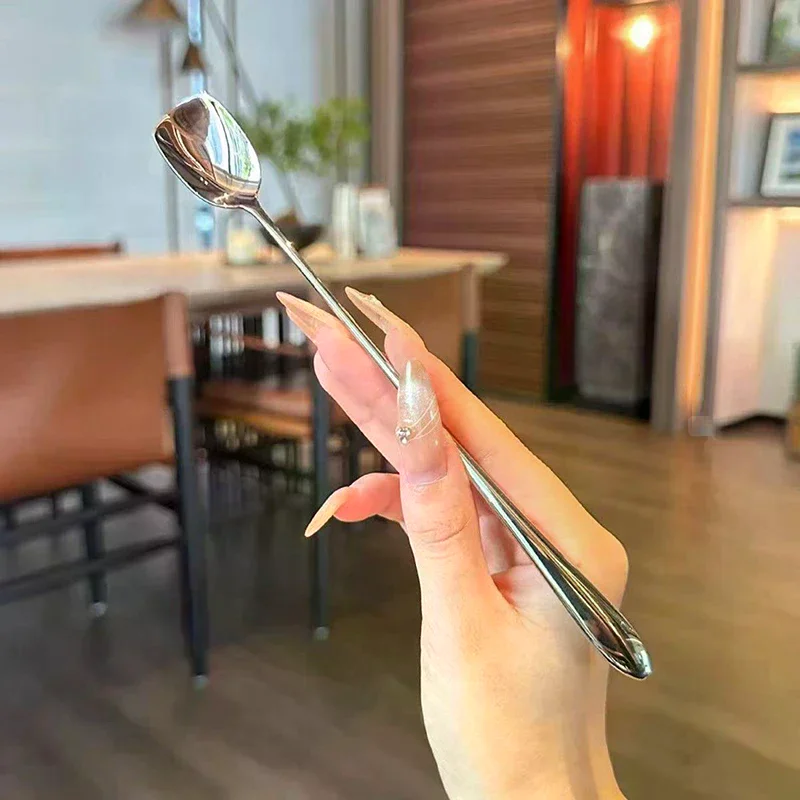 Stainless Steel Round Spoon Net Red Golden Dinner Long Handle Stirring Dessert Spoons for Kitchen Accessories Gadgets