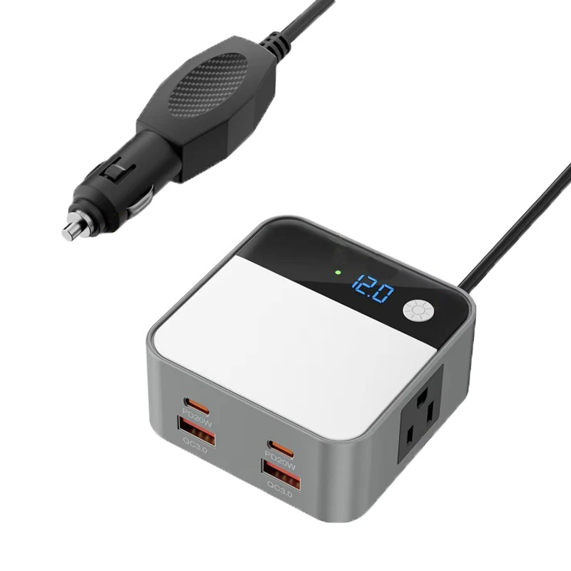 200W Portable Fast Charging Port DC 12V To AC 110V Car Adapter Car Socket Charger Adapter Car Inverter for Camping and Road Trip