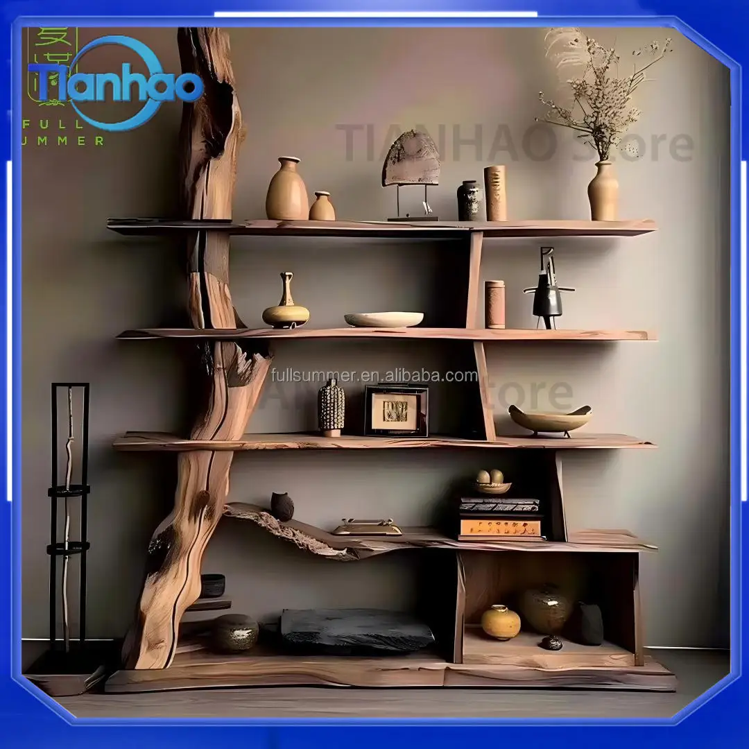 Wall Mounted Wooden Bookshelf for Vintage Style Living Room Storage and Display Multi Tier Shelf for Room Divider and Screen
