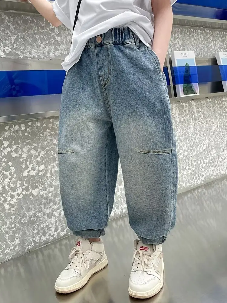 Spring Autumn Kid Boys Denim Pants Pockets Children Boys Jeans Loose Exterior Stylish Students Boys Pants 2-10 Years Students