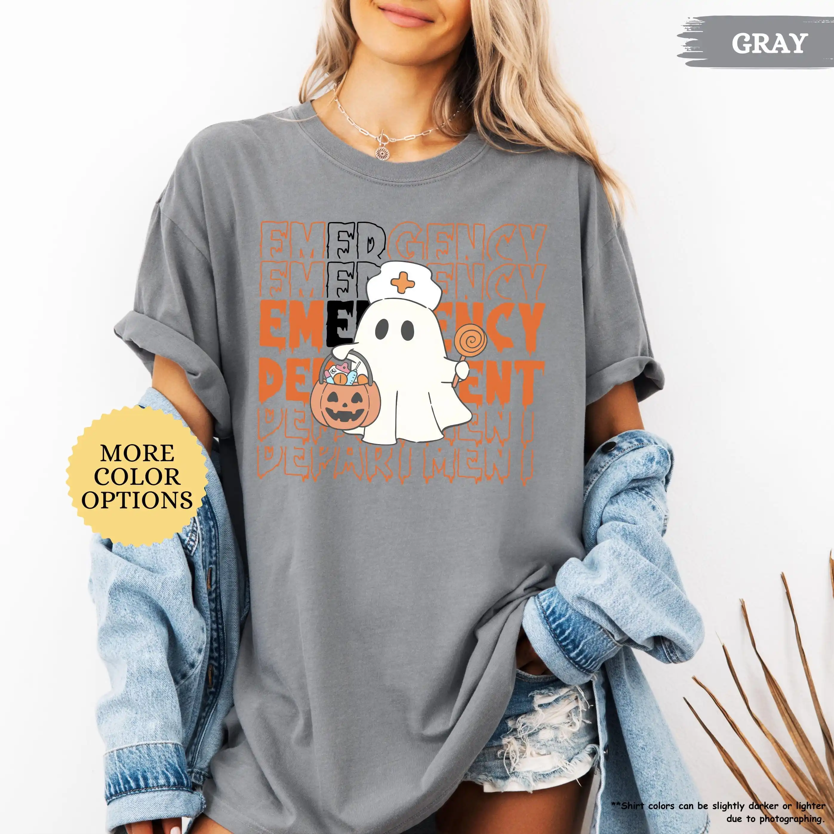 Emergency Department Halloween Shirt, Ghost Nurse T-Shirt, Spooky ER Nurse Tee, Funny Nursing Gift, Pumpkin Candy Humor Shirt
