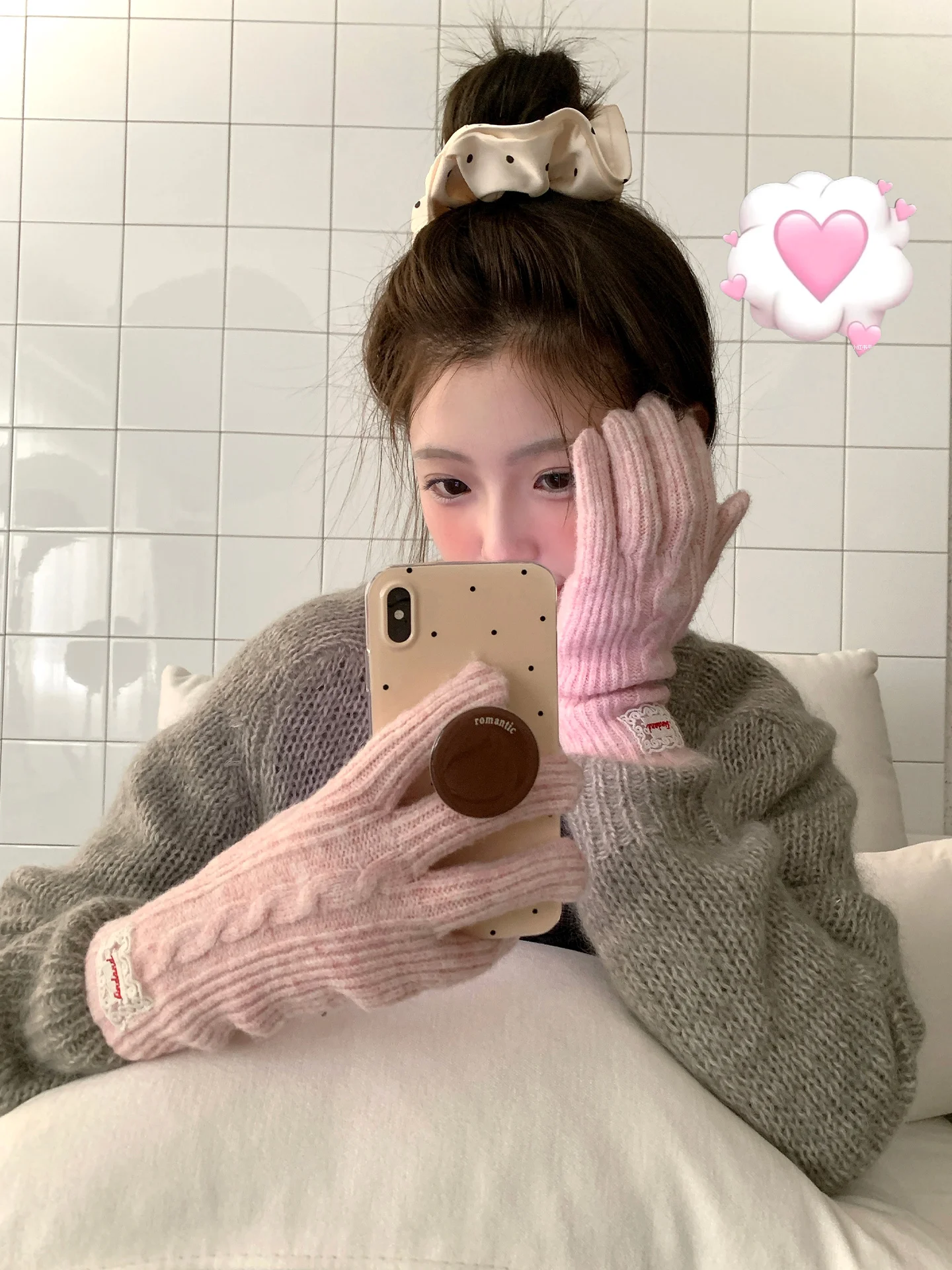 قفازات دافئة سميكة تعمل باللمس للنساء في الخريف والشتاء على الطراز الكوري قفازات محبوكة مقاومة للبرودة لركوب الدراجات