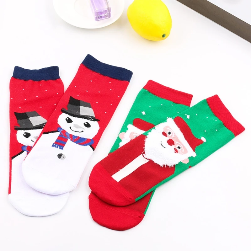 Women Novelty Christmas Funny Colorful Socks Cartoon Santa Elk Snowman Snowflake Holiday Tube Hosiery