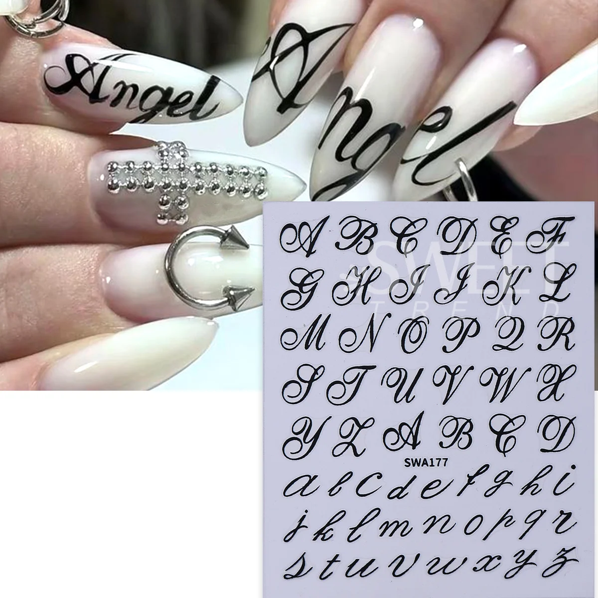 6pcs Gothic Letter Nail Decal English Alphabet Roman Word Design Foils Wraps 3D Fashion Y2K Design Decor Stickers Manicure Tips