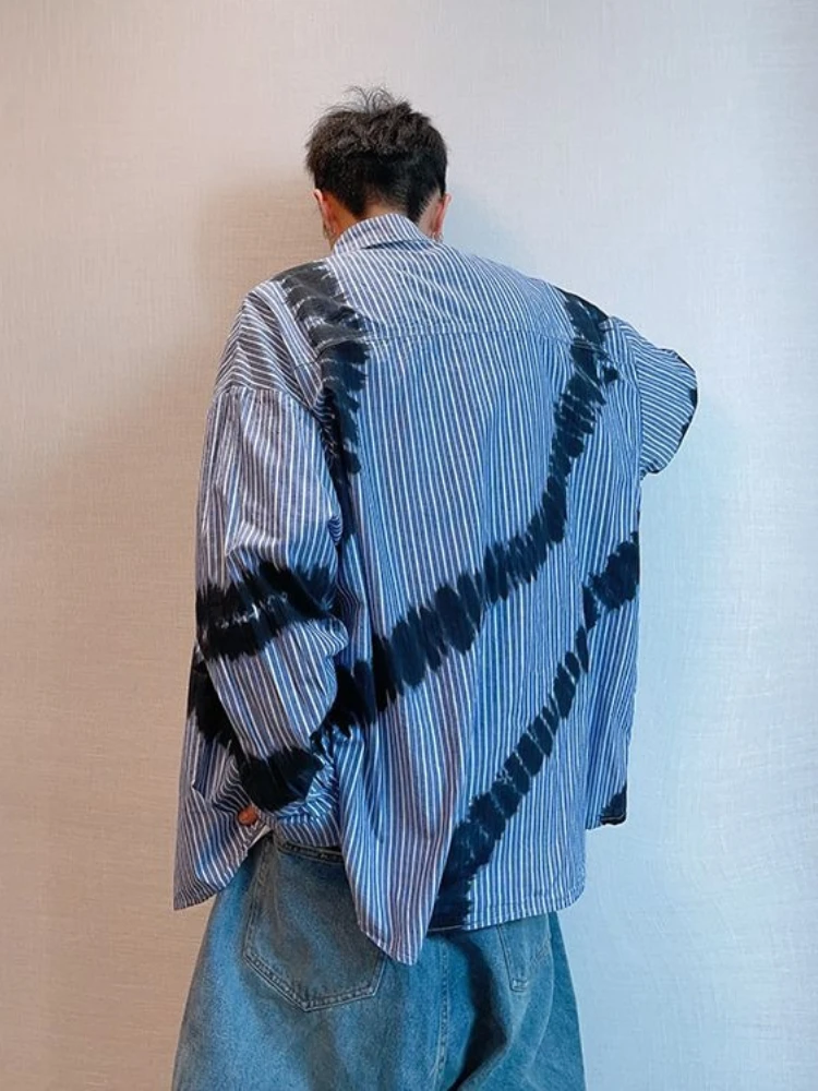 Men's Color Block Long Sleeve Shirt Autumn Korean Style Casual Plus Size Trendy Streetwear Top