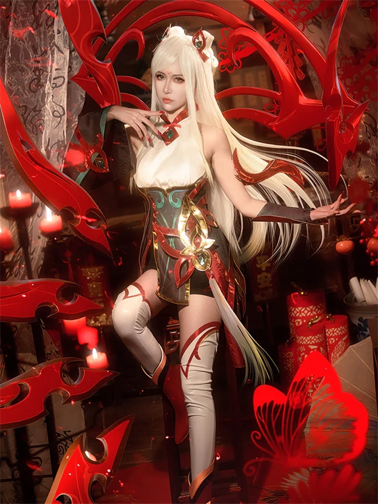 

Game LOL Mythmaker Irelia Cosplay Costume Women New Year Skin Women Red Fight Dress Halloween Outfit