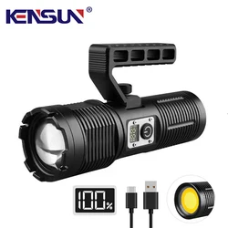 High Power LED Flashlight Long Range Tactical Torch USB Rechargeable Zoom Lantern Built-in 4 18650 Battery Strong Light Lamp