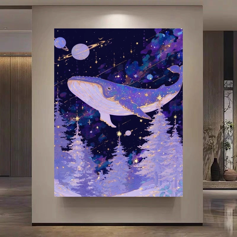 Modern Canvas Oil Painting Fantasy Space Whale Paint by Numbers for Living Room Bedroom Home Decor No Frame