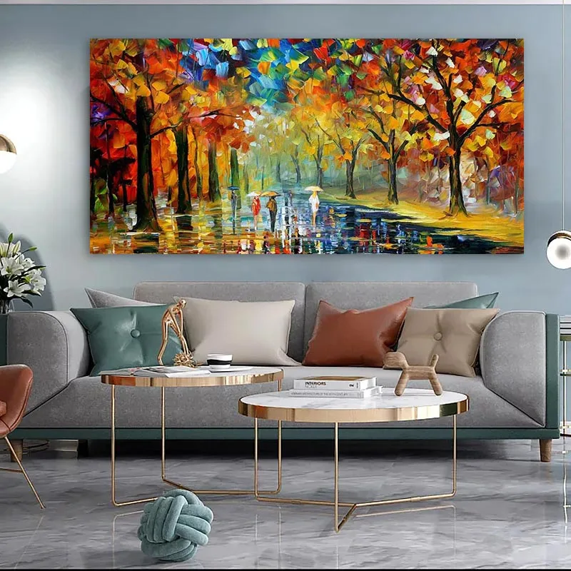 Abstract Colored Posters and Prints Strolling in the Rain Landscape  Canvas Painting Wall Art Picture for Living Room Home Decor