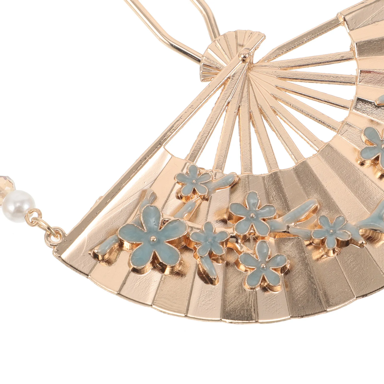 New Chinese Style Hairpin Fan Shaped Metal Hair Stick with Flowing Floral Tassels for Women Traditional Festival Bridal Daily