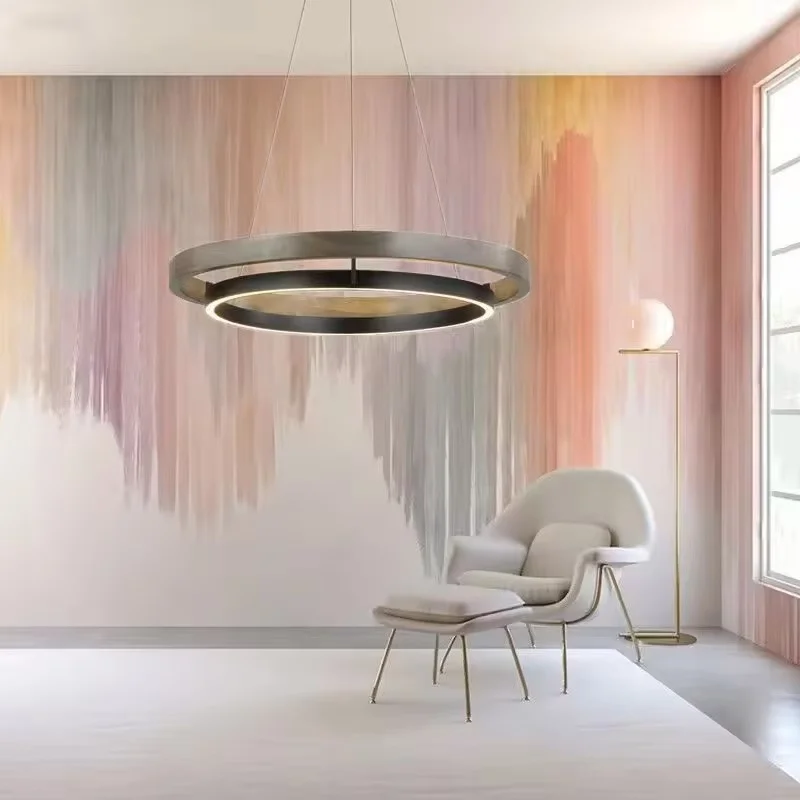 Postmodern Circle Wooden Light-emitting diode chandelier lustre Ceiling Suitable for Dining room With remote control dimmable