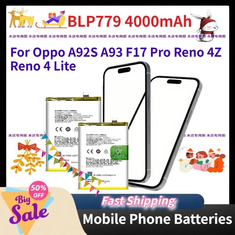 New BLP779 4000mAh Mobile Phone Batteries for Oppo A92S A93 F17 Pro Reno 4Z Reno 4 Lite Rechargeable Lithium Battery