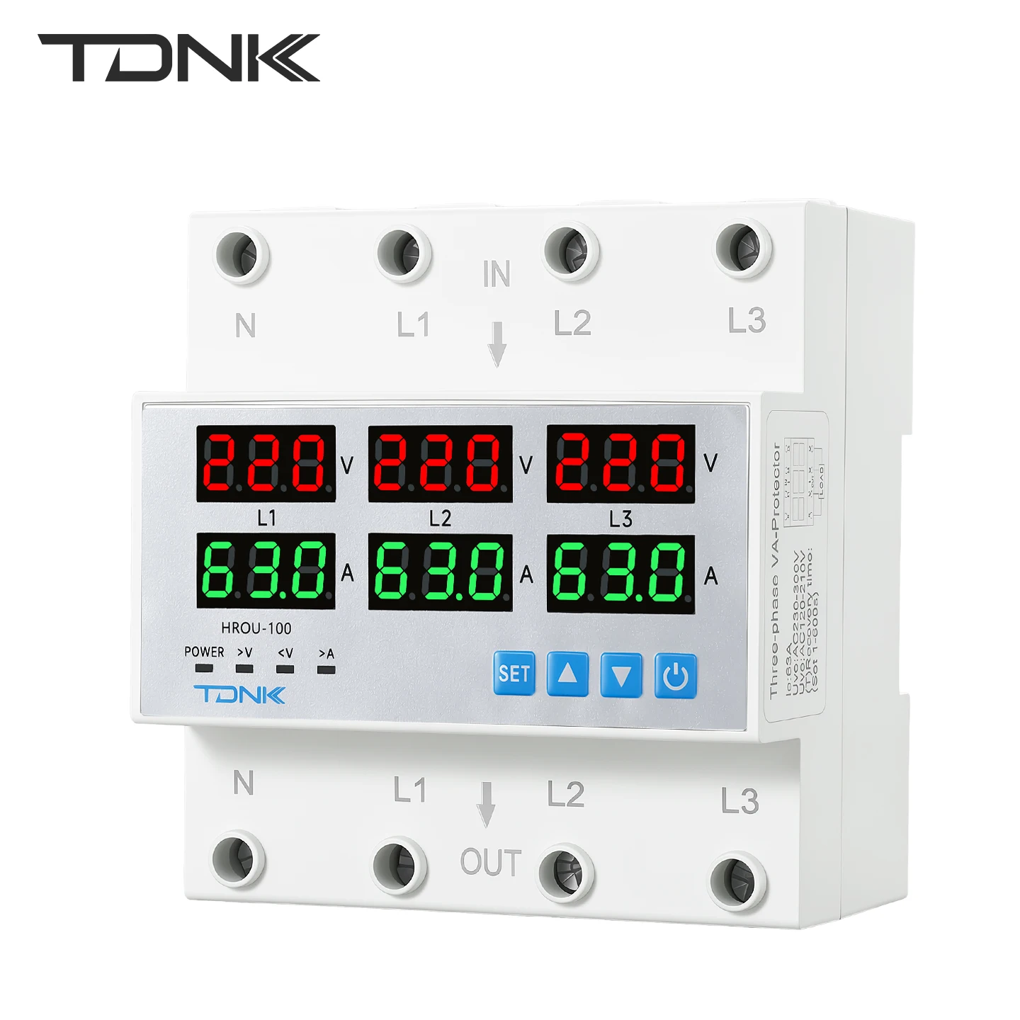 TDNK 3-Phase Over Under Voltage Protector DIN Rail Digital Display Voltage Current Monitor Automatic Reset Surge Protector