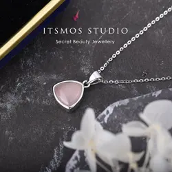 ITSMOS Natural TOP Rose Quartz Amethyst Pendant Necklace Simple Round Stone Choker Necklace Elegant Jewelry for Women Romatic