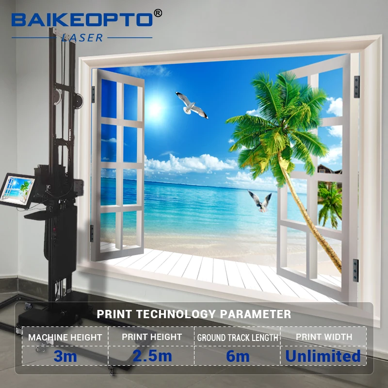 3D Wall Printing Machine Printer Print on Wall Wallpaper pvc Plastic UV Ink DX7 DX10 Rail And Portable Style