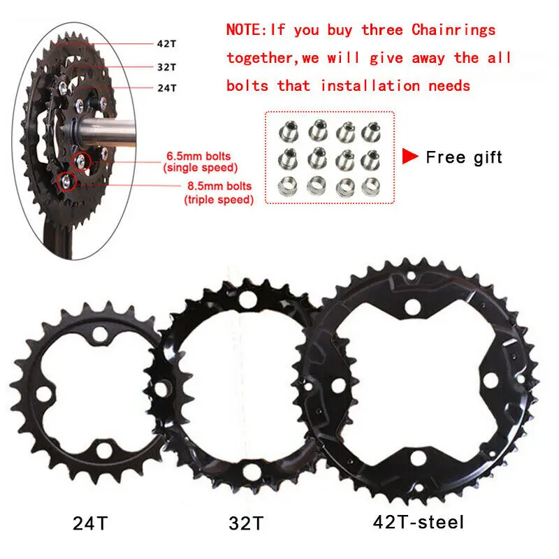 BUCKLOS 104BCD Mountain Bike Crankset 170mm Crank MTB Chainring 24 32T 42T Triple Speed Chainwheel 3x10 Bicycle Sprocket