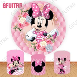 Disney Minnie Mouse Round Backdrop Child Birthday Backdrop Girls 1st Birthday Round Cylinder Cover Decor Photo Booth Photocall