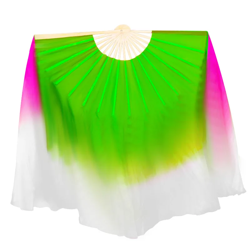 Voile en éventail circulaire 100% soie véritable chinoise, accessoires de spectacle pour danseuse, une paire, fluide, Extra Long, Double face, accessoire