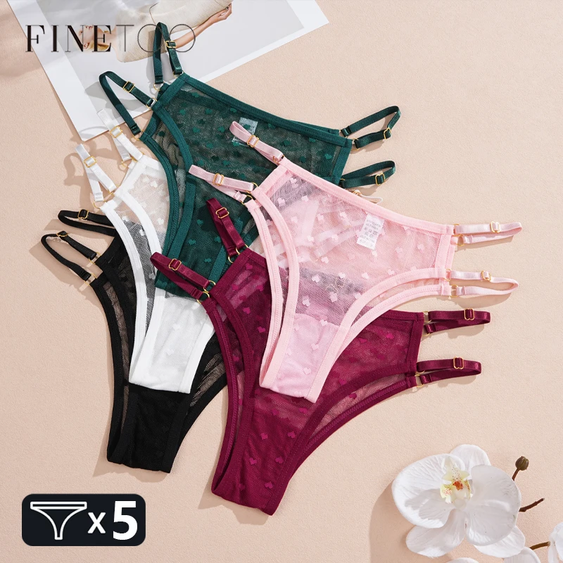 

FINETOO 5Pcs Women Lace Panties Sexy Adjustable Belt Bikini Low Waist Transparent G-String Girls Hollow Out Breathable Lingerie