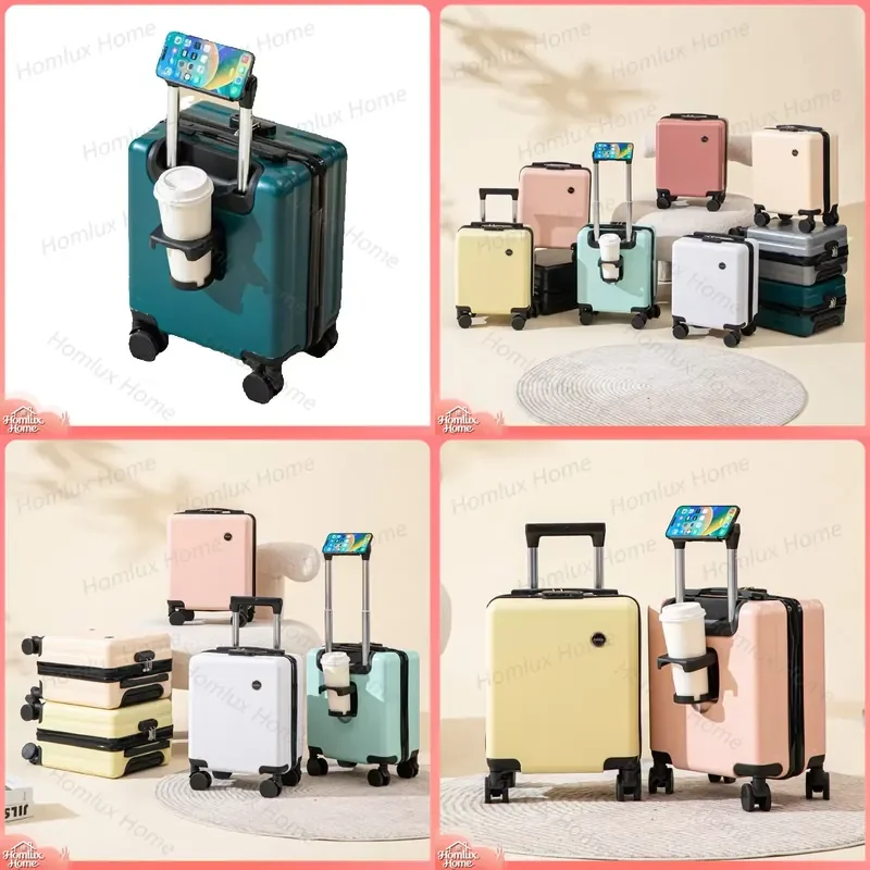 for Air Travel Wheeled Luggage with Cup Holder Small Carry On Suitcase Rolling Bag for Flight Cabin Trolley Case
