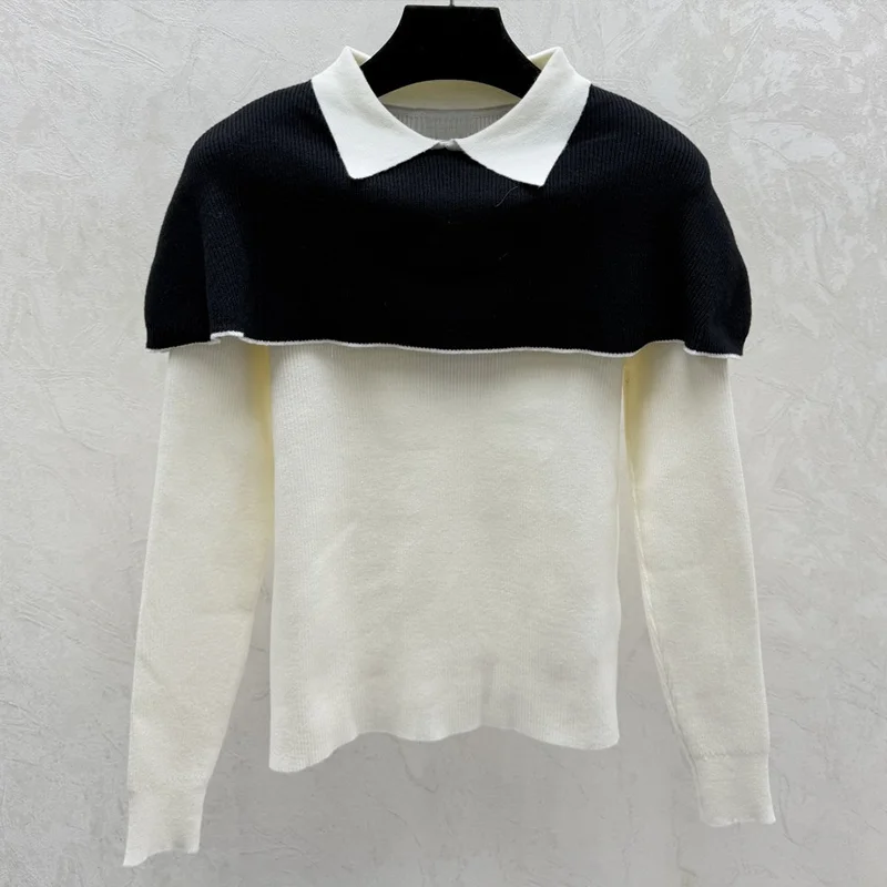 

High quality Color-matched double-layer women's sweater with a collar is novel and unique pullover 251206118