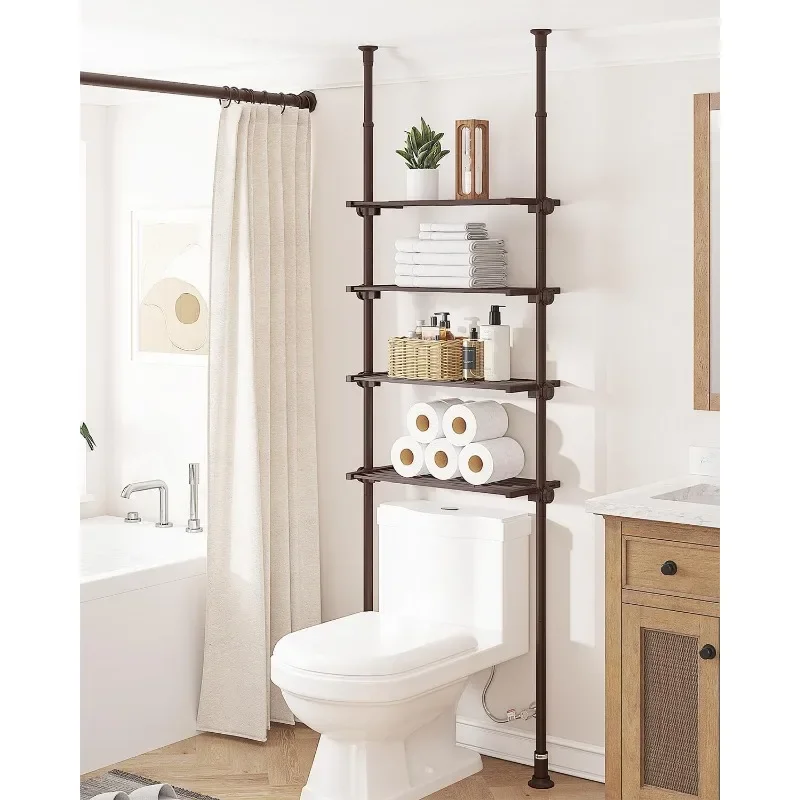 Adjustable Over The Toilet Storage Shelf, 4-Tier Ample Over Toilet Bathroom Organizer and Storage,Tension Mounted Above Toilet