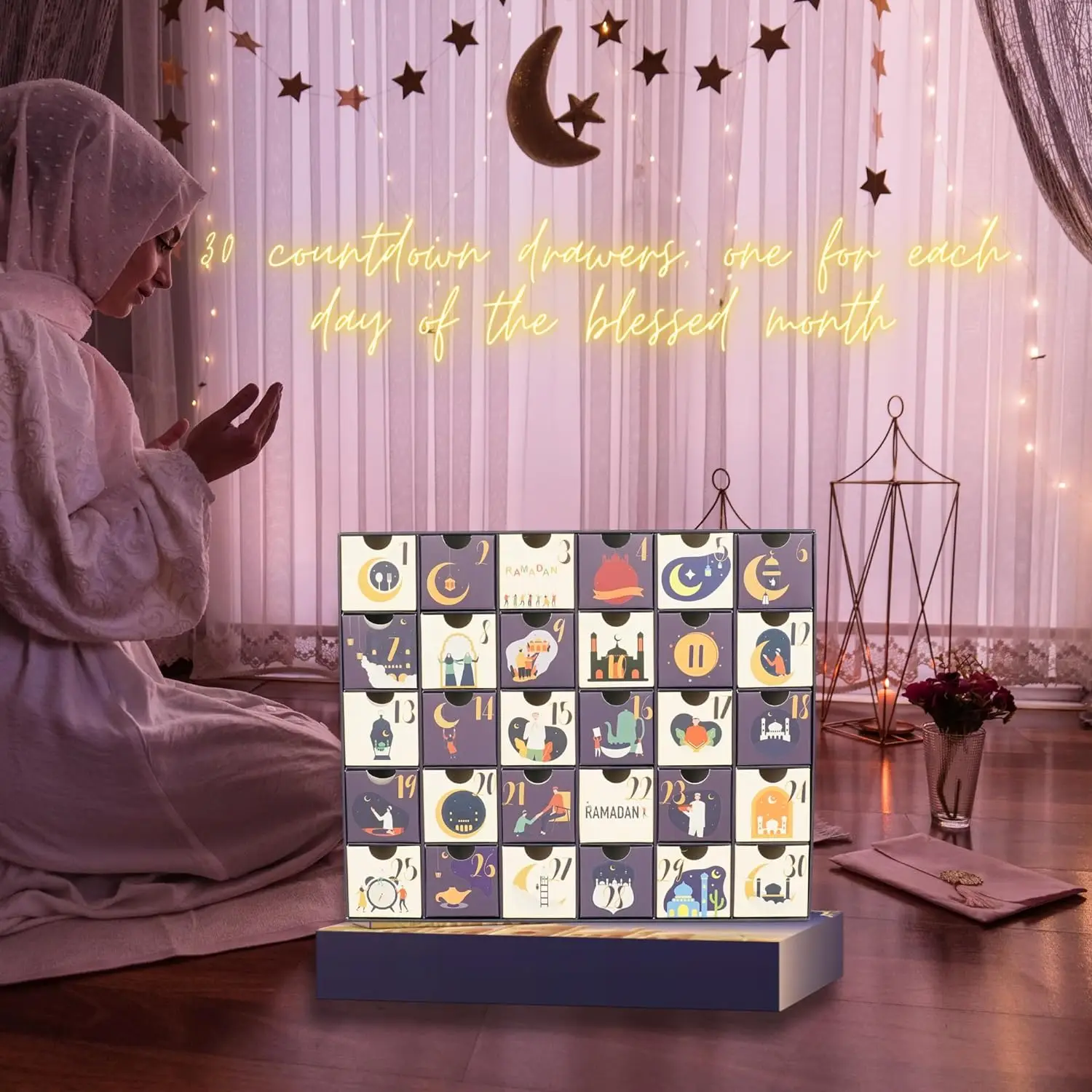 ที่กําหนดเองสอบถามหรูหราที่ว่างเปล่า Mubarak ขนาดเล็ก Eid วันที่รอมฎอนนับถอยหลัง Advent กล่องของขวัญสําหรับเด็กปฏิทิน