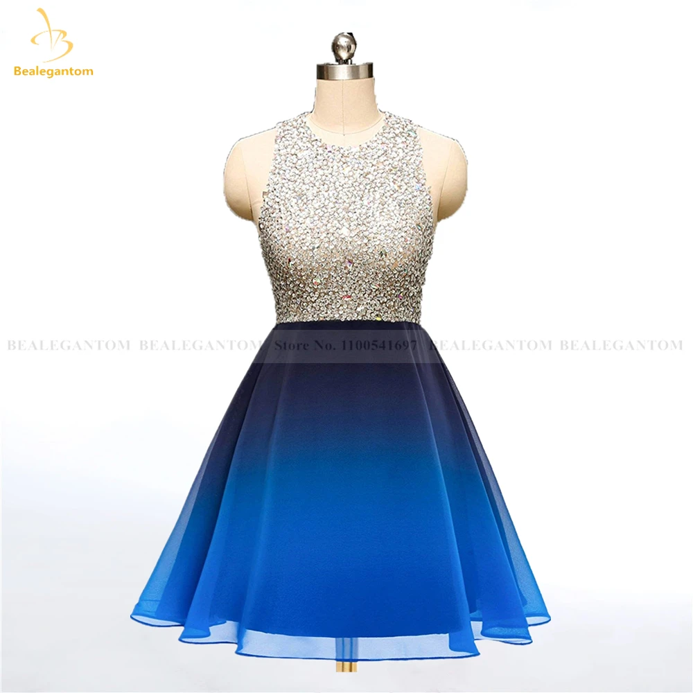 Bealegantom Sequined Short Gradient Prom Dresses 2026 Chiffon Beaded Formal Evening Homecoming Party Gown Robes De Soiree QA466