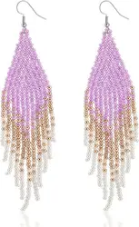 Rice bead earrings Tassel Gradient Originality Hand knitting Bohemia Alloy Fashion Simple Beaded earrings