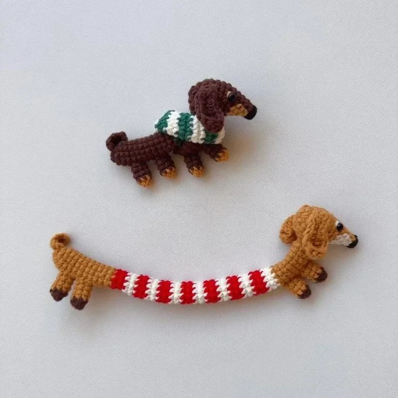 

Cartoon Dachshund Backpack Pendant Keychain Knitted Handmade Doll Crochet Knitted Handmade Souvenir Gift