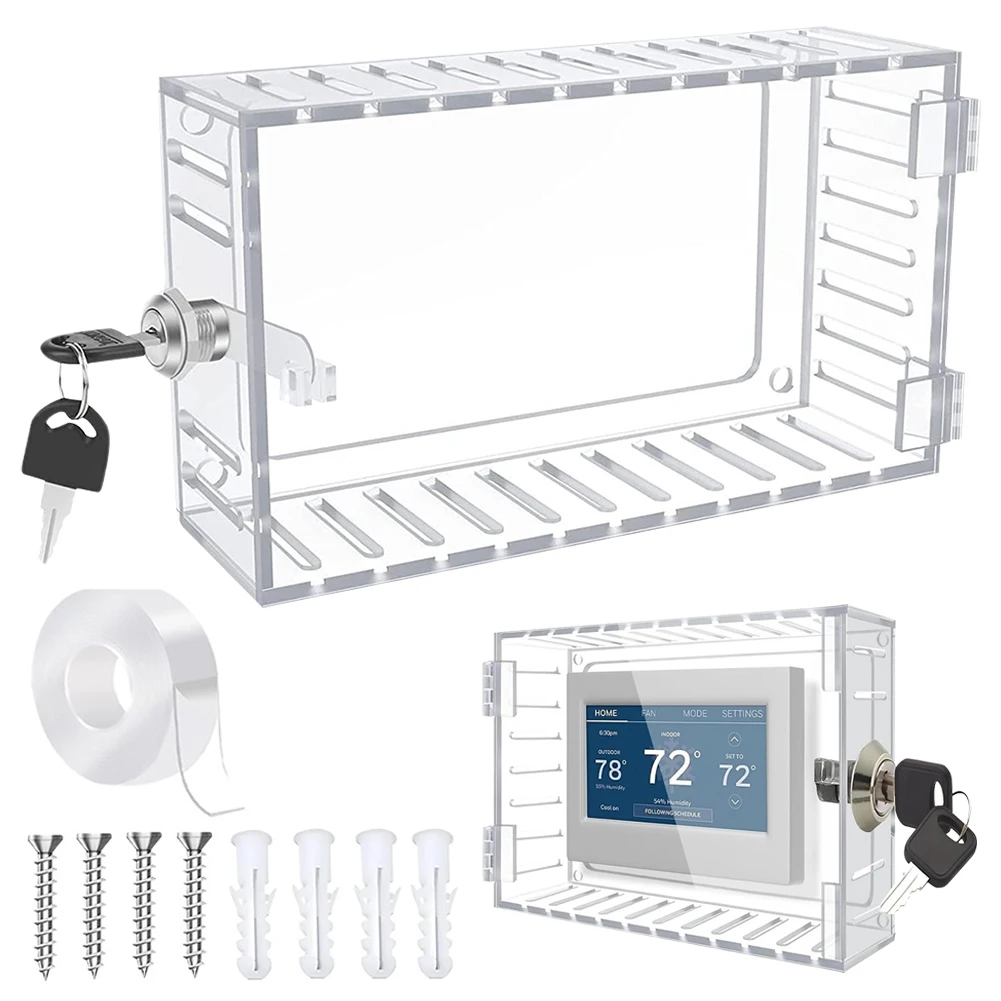 

Thermostat Lock Box with Key Large Thermostat Lock Box Cover Acrylic Wall Mounted Thermostat Protector for Thermostat on Wall